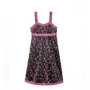 Betsey Johnson Pink and Black Floral Nightgown slip dress Girls size 14-16‎ (K)